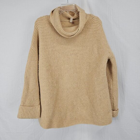 Pilcro Anthropologie Womens Chunky Ribbed Knit Sweater Size MP Tan Cowl Neck - Picture 3 of 7